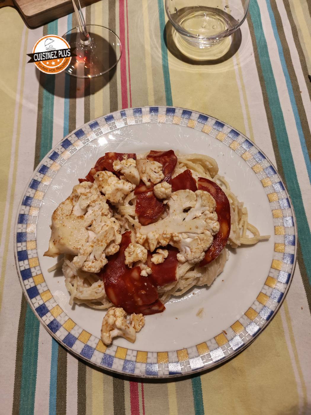 photo de Spaghettis à la crème de chou-fleur et chorizo